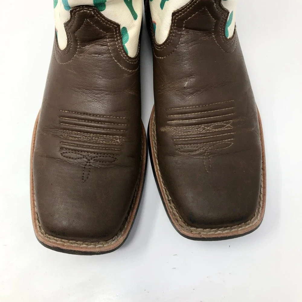 Ariat Youth Girls Size 3 Cactus Print Brown Leather Round Toe Western Boots